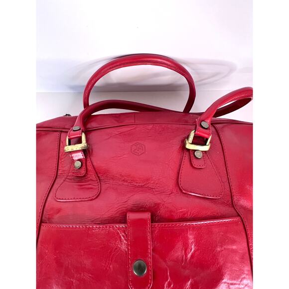Valentina Red Leather Tote Overnight Bag with Gold Hardware Made in Italy - Picture 3 of 16